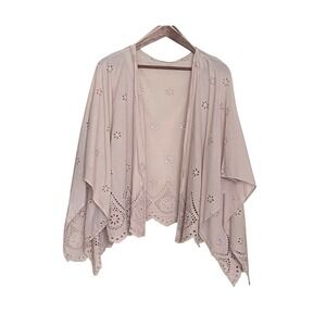Lara Guidotti Eyelet Lace Kimono Top One Size Beige Boho Made in Italy